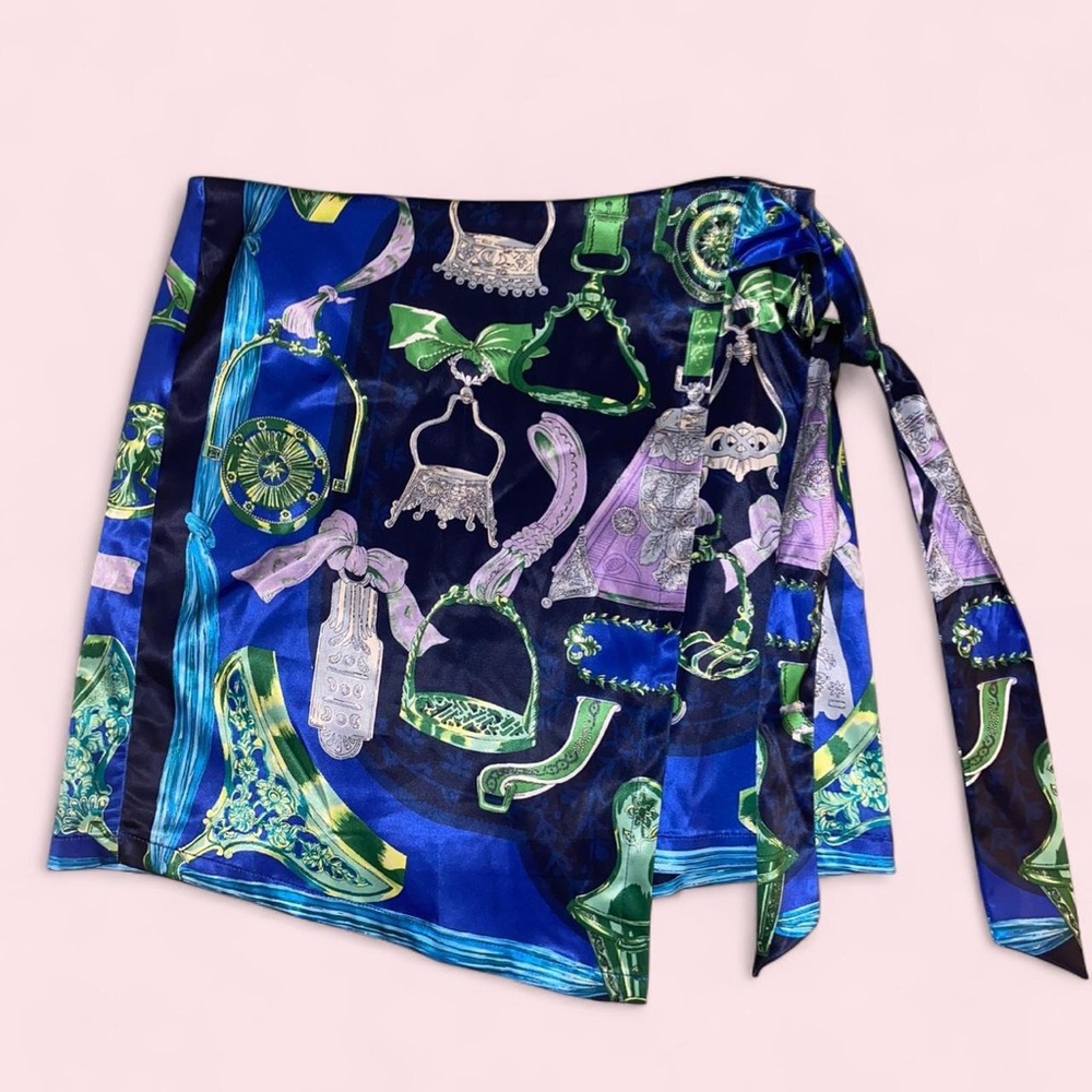 Blue & Green Printed Silk Skirt